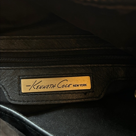 Kenneth Cole Black Leather Handbag with Gold Accents - Picture 4 of 4